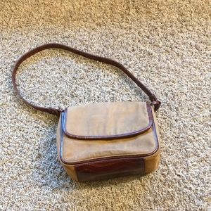 Brown Faux Suede Leather Trim Shoulder Bag Women's Crossbody Purse Snap Closure